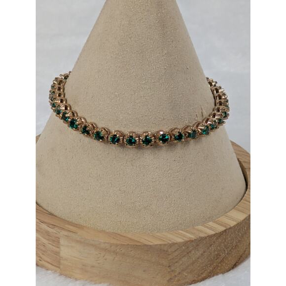 UTC Jewelry - Lab Emerald Tennis Bracelet 7" UTC S925 10K Gold Vermeil China Green Stones